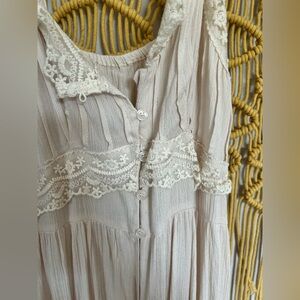 Lace Trim Button-Down Dress